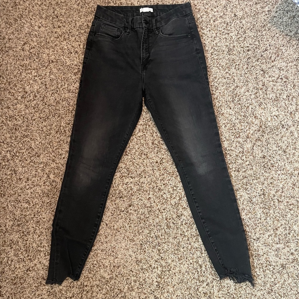 Good American black raw hem skinny jean